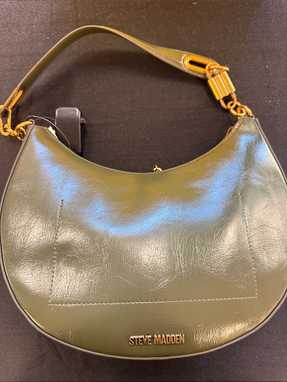 Steve Madden Olive Green Crescent Shoulder Bag with Gold Hardware